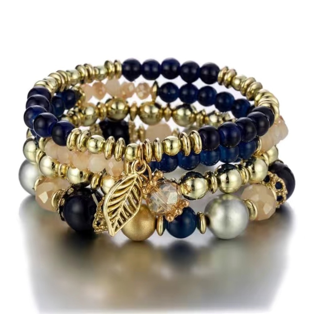 Layered leaf crystal‎ pendant boho bracelet